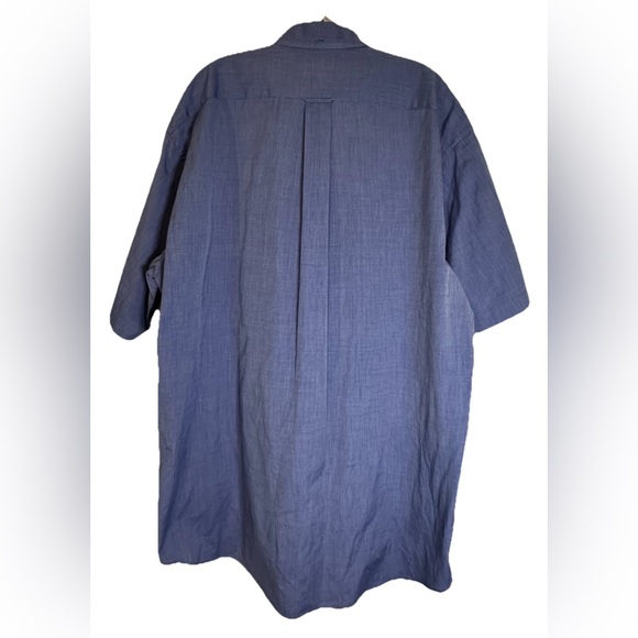 Faconnable Denim Blue Short Sleeve Button Down Dress Shirt Logo Pocket Work XL - Picture 2 of 8